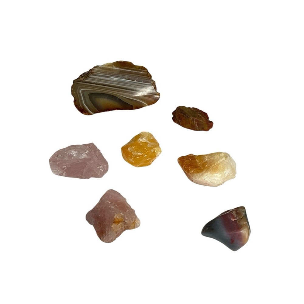 Mixed Crystal Mineral Lot of 7 Agate Rose Quartz Calcite Jasper Specimens